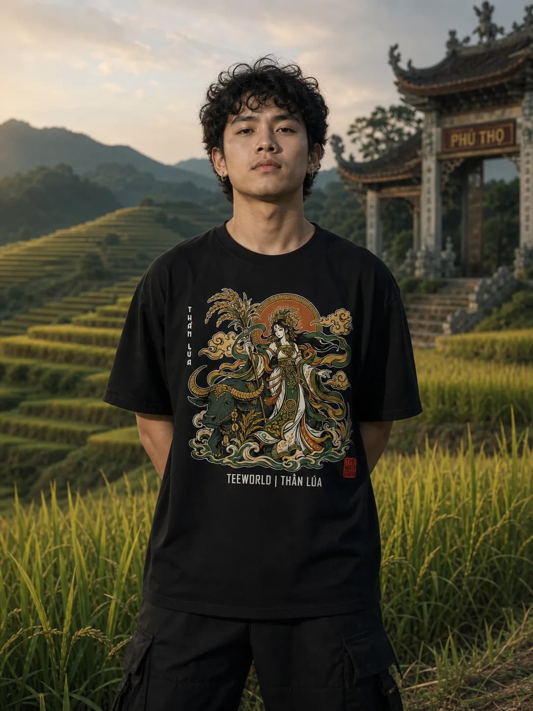 Người mẫu mặc Thần Lúa Tee