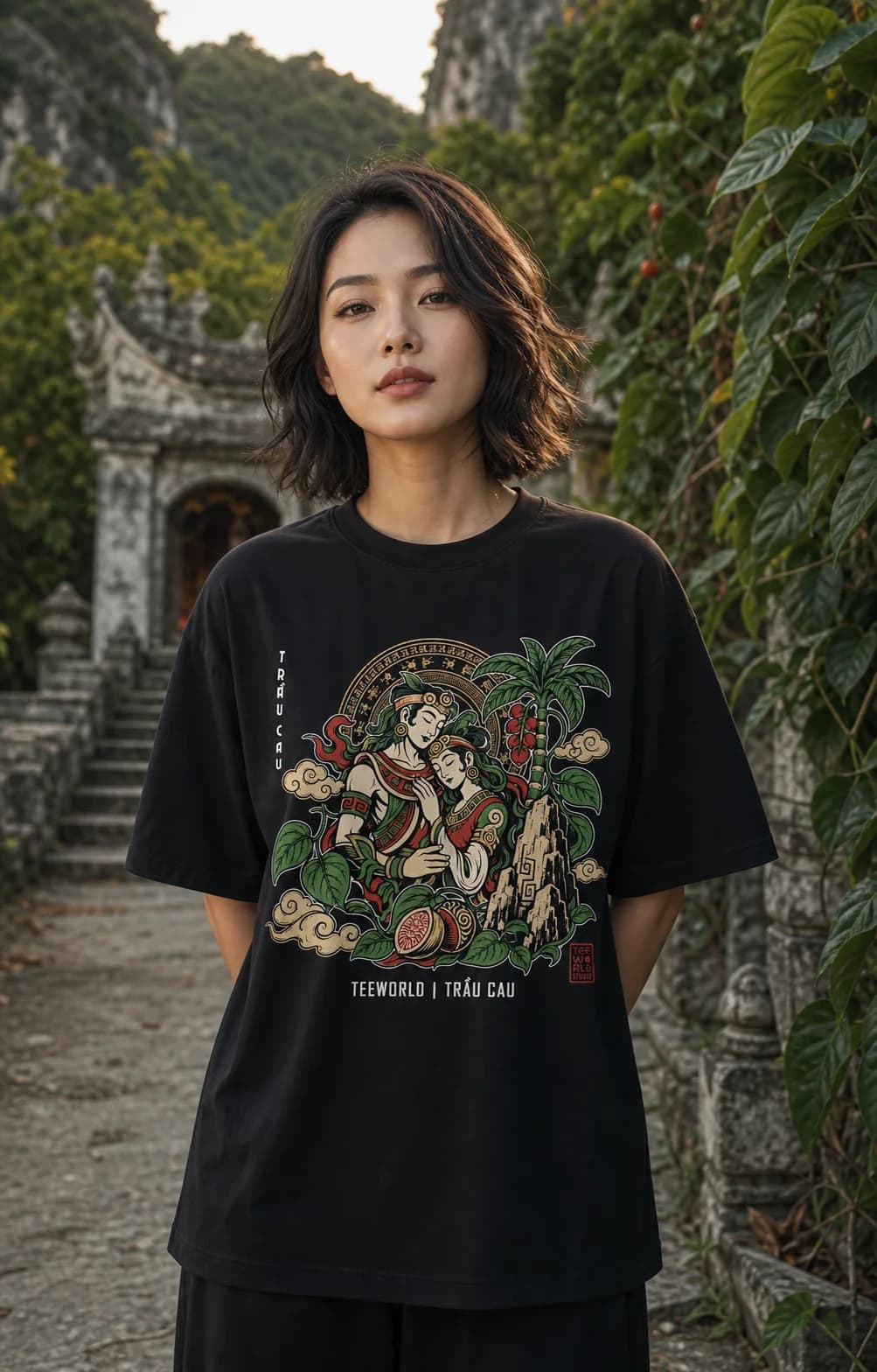 Người mẫu mặc Trầu Cau Tee